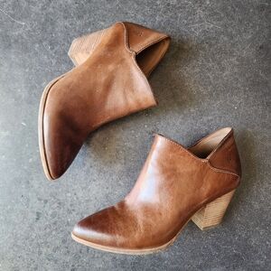 Frye Tan Leather Ankle Booties with Stacked Heel